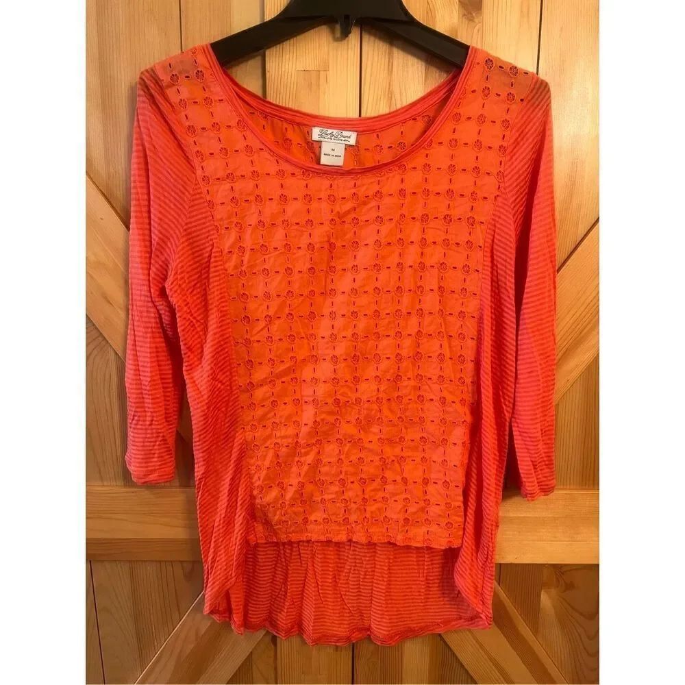 Lucky Brand orange blouse 3/4 sleeve size medium ￼(3815)